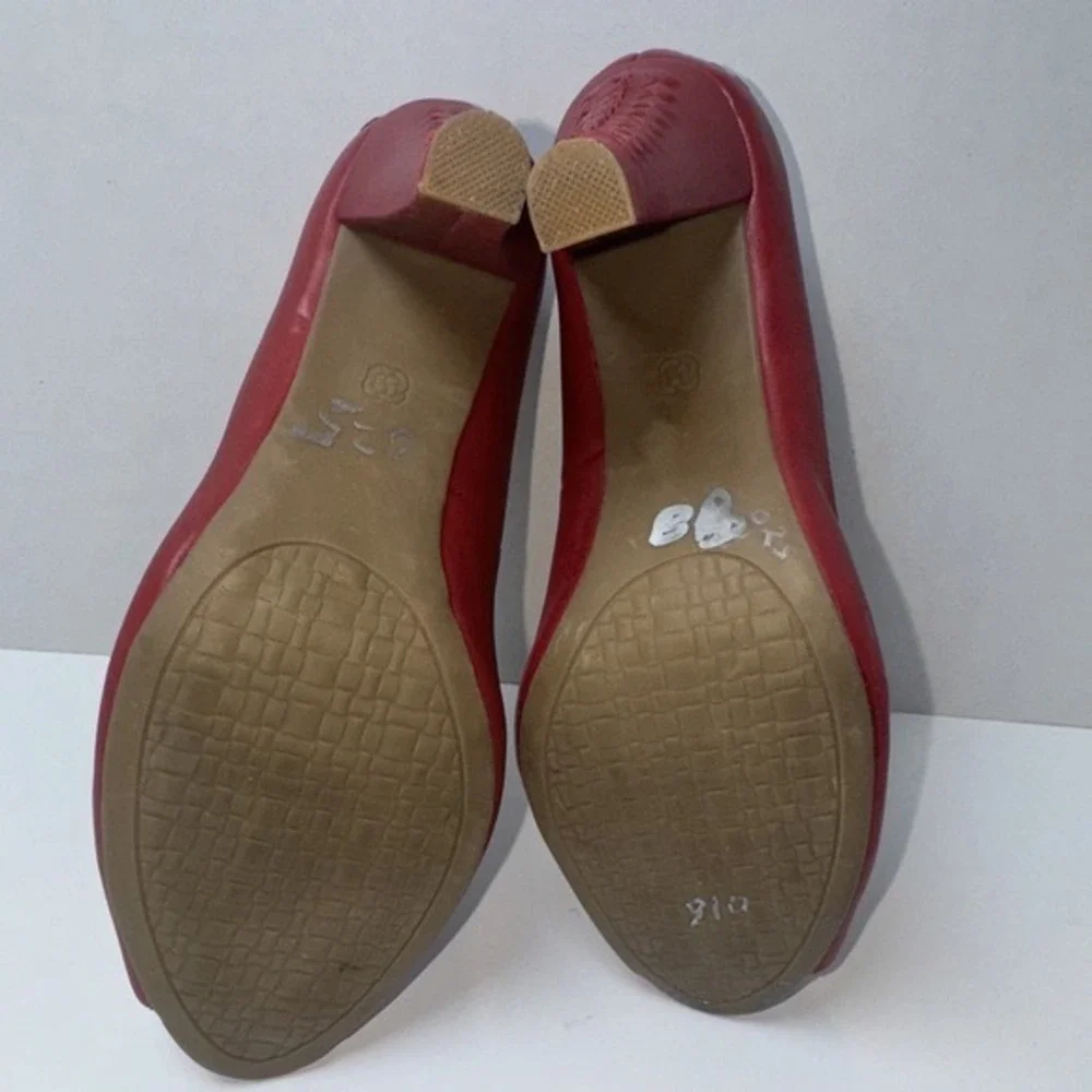 Elliott Lucca Cadiz‎ Shoes size 7.5 Genuine Leather Red Open Toe Braided Heel